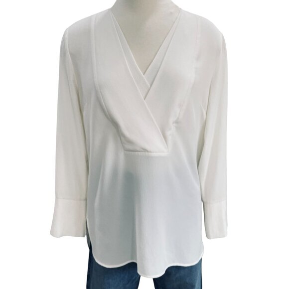 Vince Camuto Womens Ivory Faux Wrap Blouse Long Sleeve Small Elegant Work Top - Picture 6 of 9